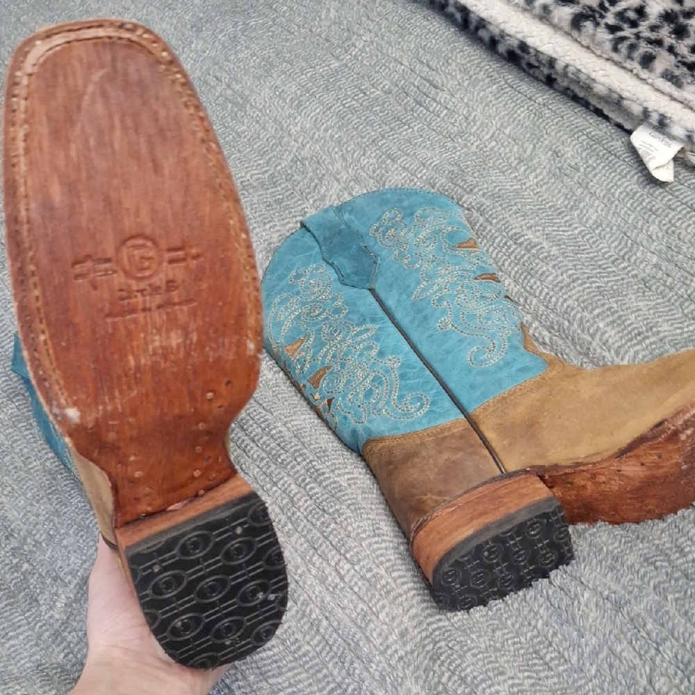 Blue and Tan Leather Cowboy Boots